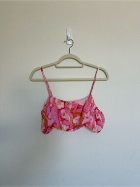 MINKPINK Pink Floral Bloused Cropped Top Size M